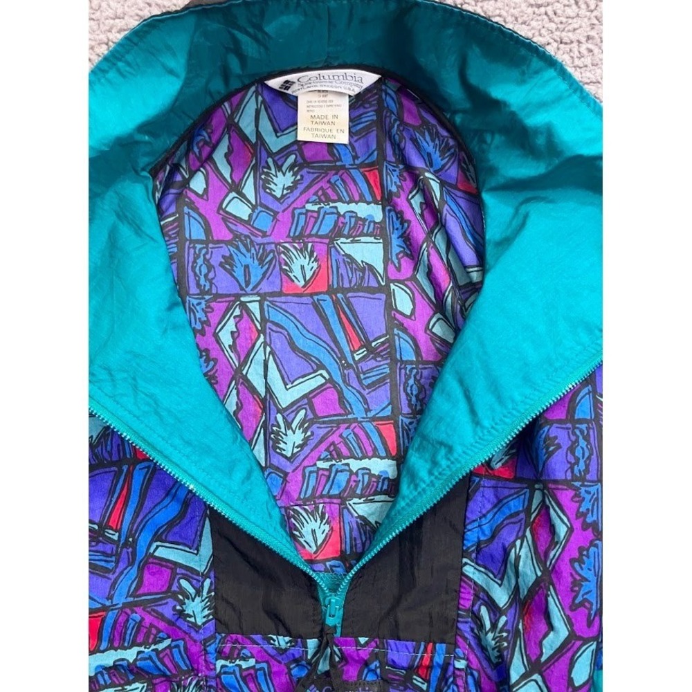 Vintage Columbia Isle Cove Anorak Jacket Mens Large L 90s Teal Geometric 1/2 Zip - Picture 5 of 16